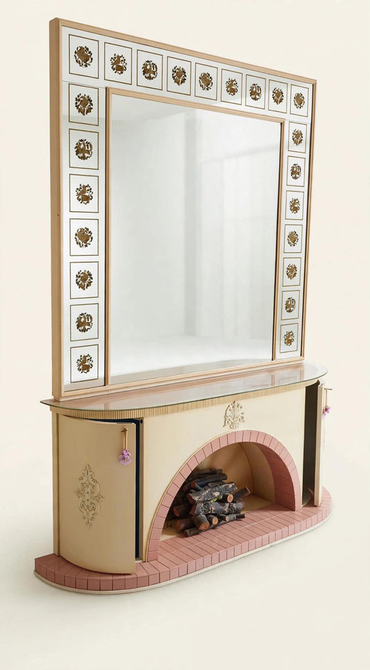 Mobile Bar anni '40/'50 con finto camino e specchiera luminosa attr. Luigi Brusotti -Top Antiques-