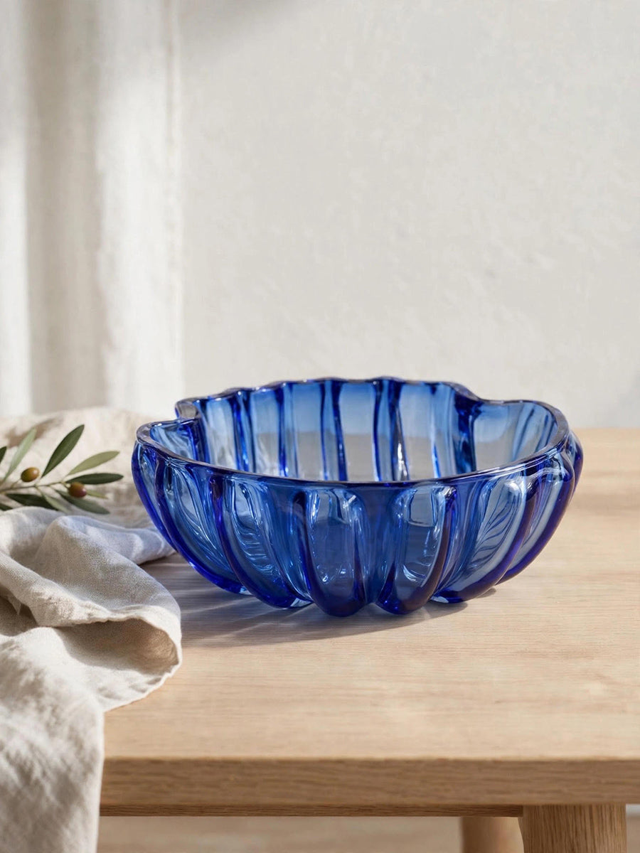 Acquasantiera / Coppa Murano Midcentury anni '50 in Vetro Blu Cobalto Costolato -Top Murano-
