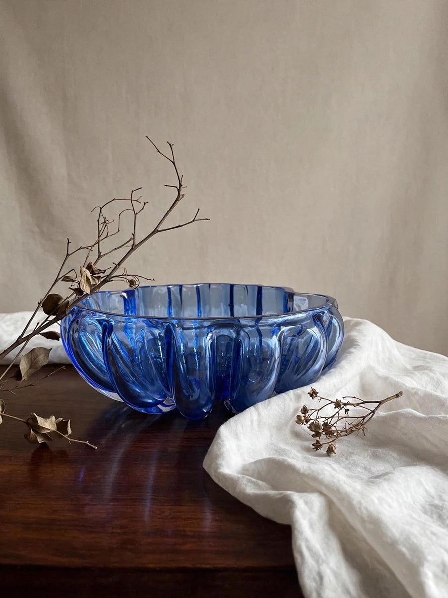 Acquasantiera / Coppa Murano Midcentury anni '50 in Vetro Blu Cobalto Costolato -Top Murano-