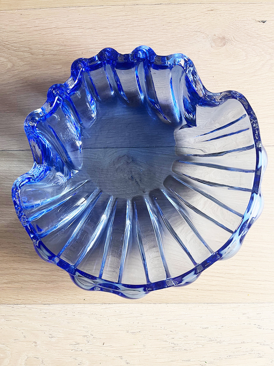 Acquasantiera / Coppa Murano Midcentury anni '50 in Vetro Blu Cobalto Costolato -Top Murano-