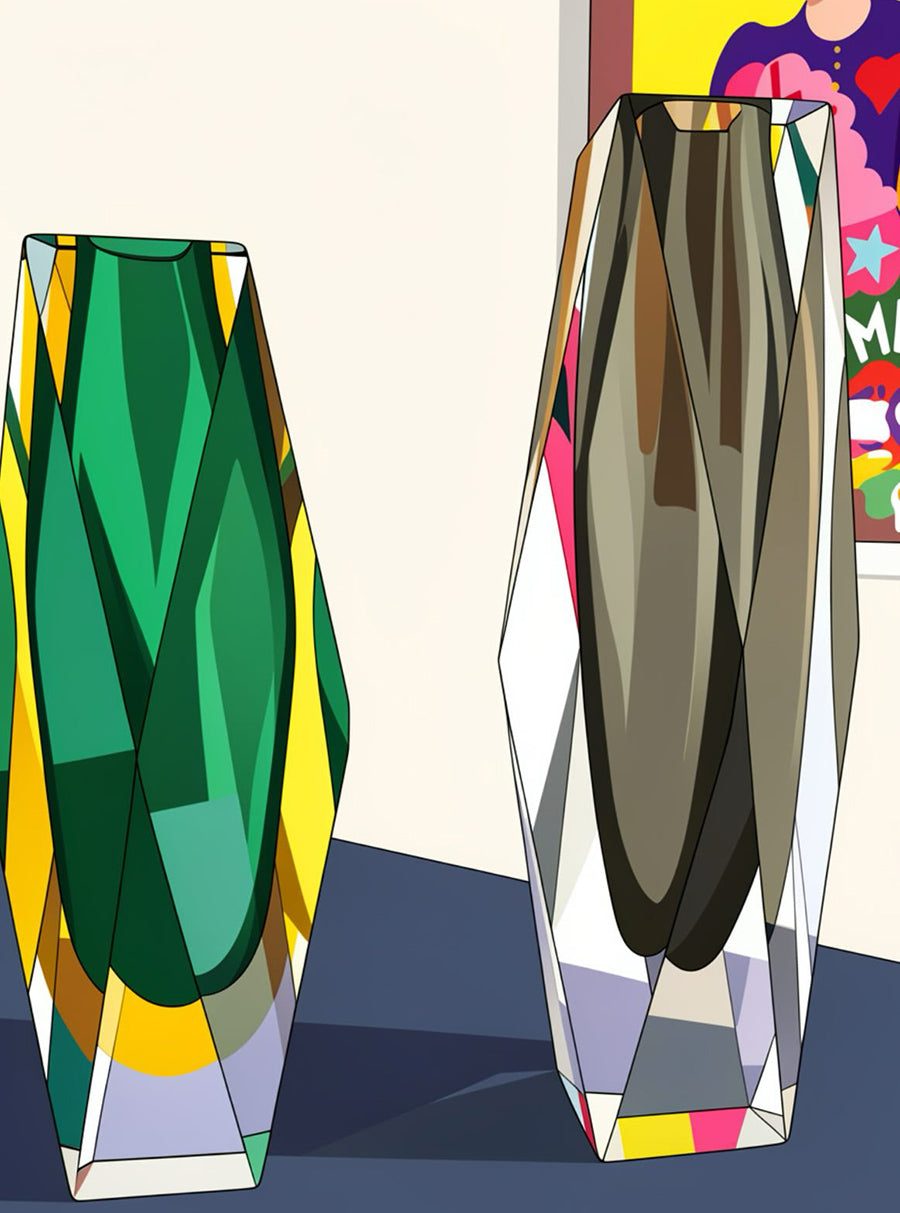 Coppia Vasi Diamantati Murano anni '60 -Top Murano-