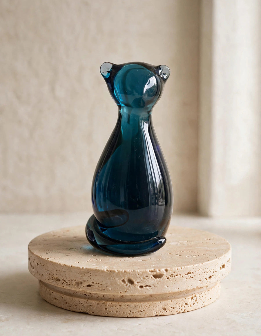 Gatto Murano Blu Cobalto Mid Century Firmata alla base -Top Murano-