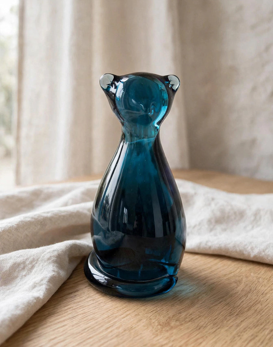 Gatto Murano Blu Cobalto Mid Century Firmata alla base -Top Murano-