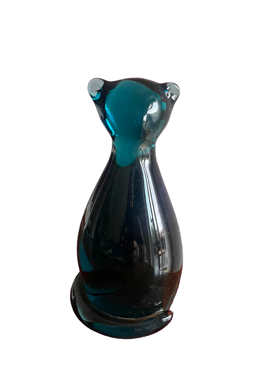 Gatto Murano Blu Cobalto Mid Century Firmata alla base -Top Murano-