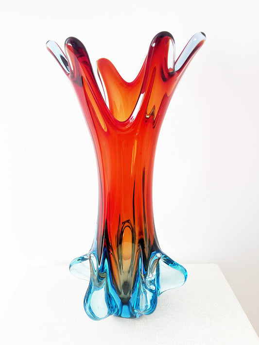 Vaso Murano grande a forma di fiore rosso Fr.lli Toso anni '50 -Top Murano-