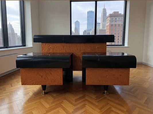 Trittico Cassettiera con ribalta e scrigno e comodini Pierre Cardin 1970 -Top Design-