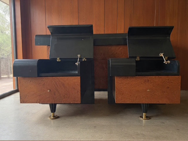 Trittico Cassettiera con ribalta e scrigno e comodini Pierre Cardin 1970 -Top Design-