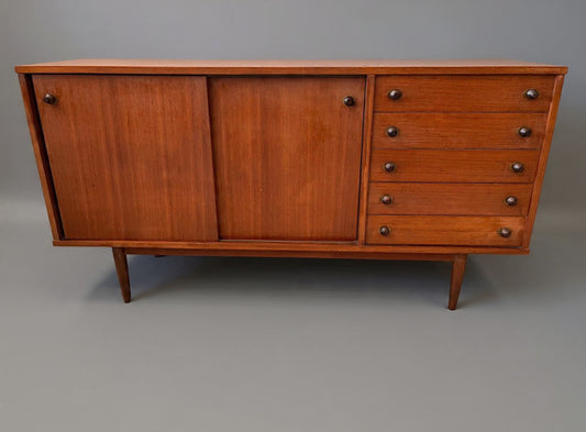 Sideboard Svedese anni '50 in Teak, con ante scorrevoli e cassettiera -Vintage Design-