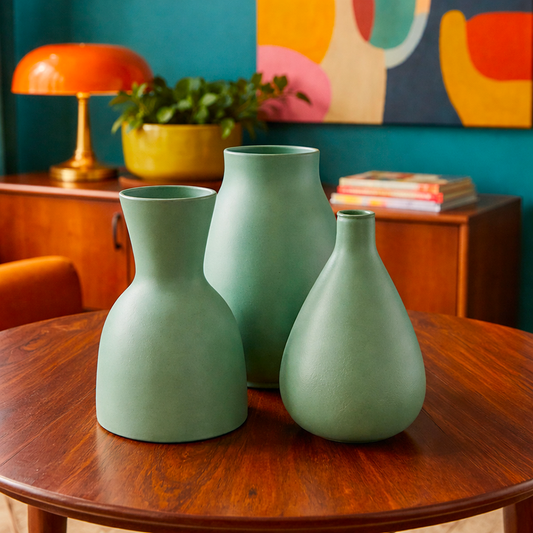 Trittico Vasi Verde Acqua firmati Italica Ars Firenze Anni '50 -Top Art-