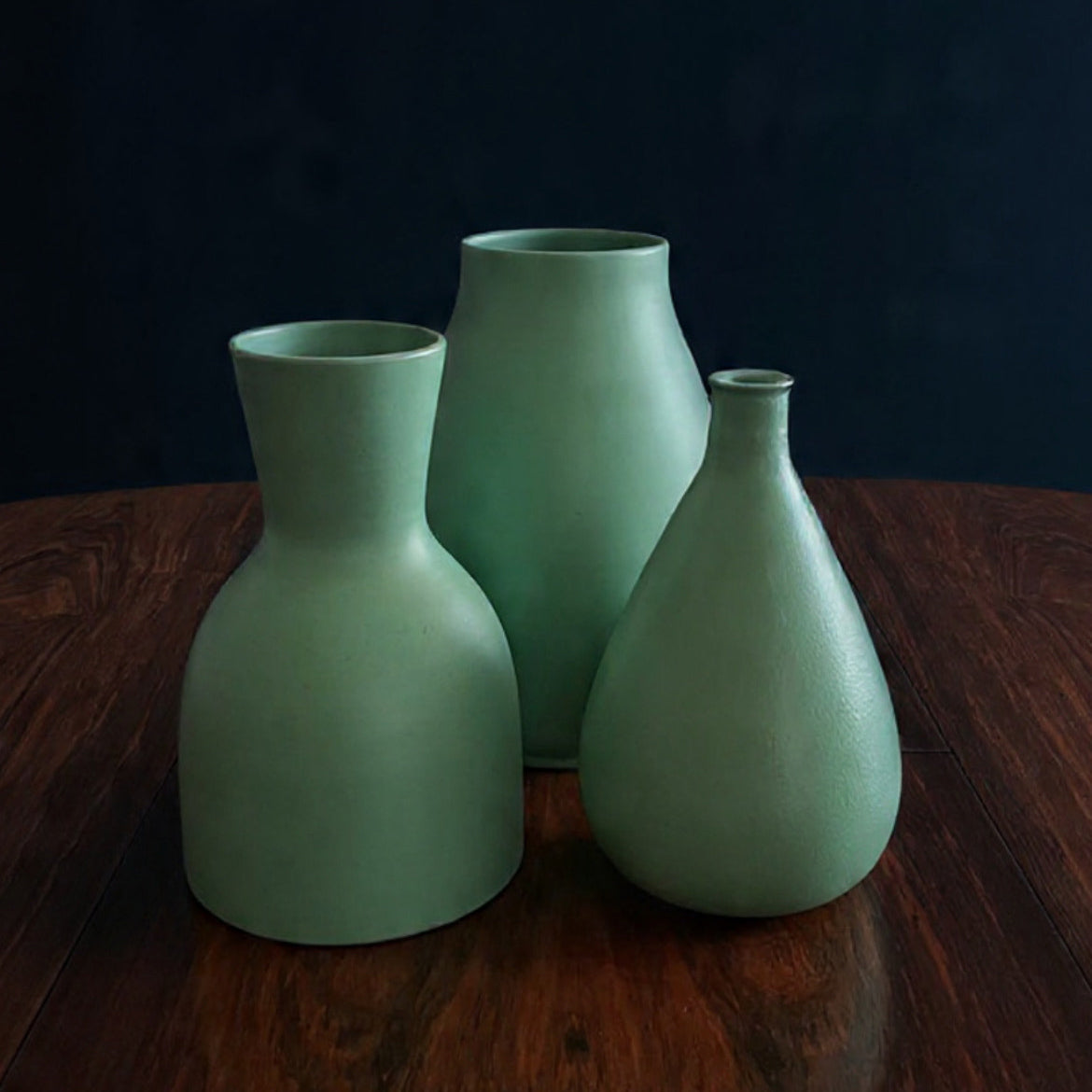 Trittico Vasi Verde Acqua firmati Italica Ars Firenze Anni '50 -Top Art-