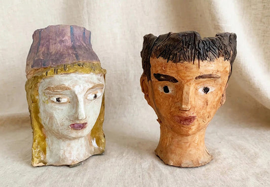 Coppia Teste Ceramica decorate a mano  - Art -