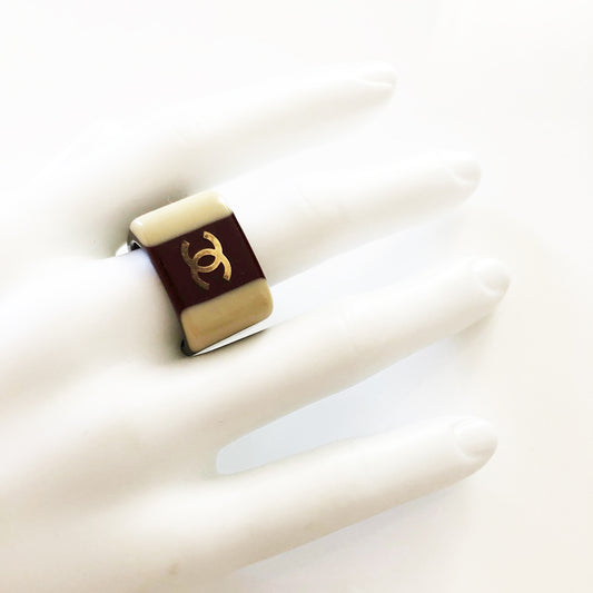 Chanel Anello Resina Bicolore Vintage 1970 - Accessori -