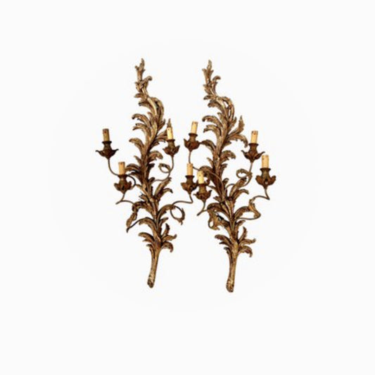 Coppia Appliques in Legno Oro Liberty -Antiques-