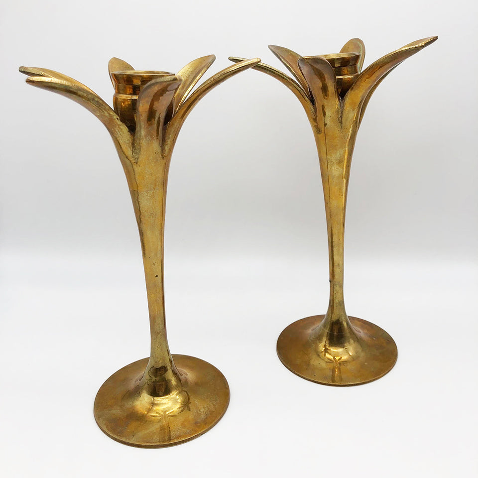 Coppia Candelabri Ottone Fiore -Antiques-