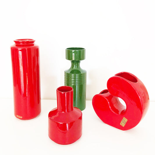 Set 4 Ceramiche Italiane Rosse e Verde Vintage 1970 -Art-