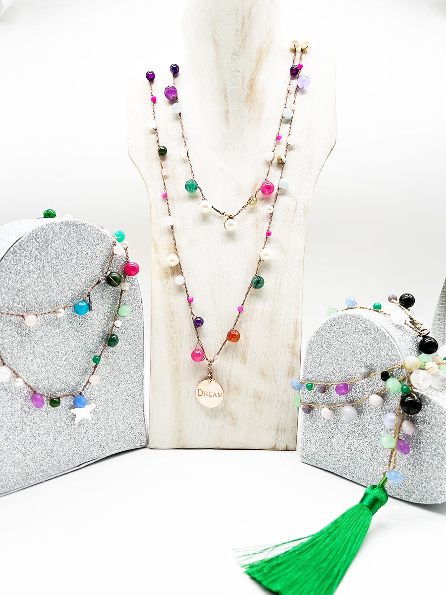 Collana Dream, Perle, Rubino, Quarzo, Arg 925 - Handmade Jewels -