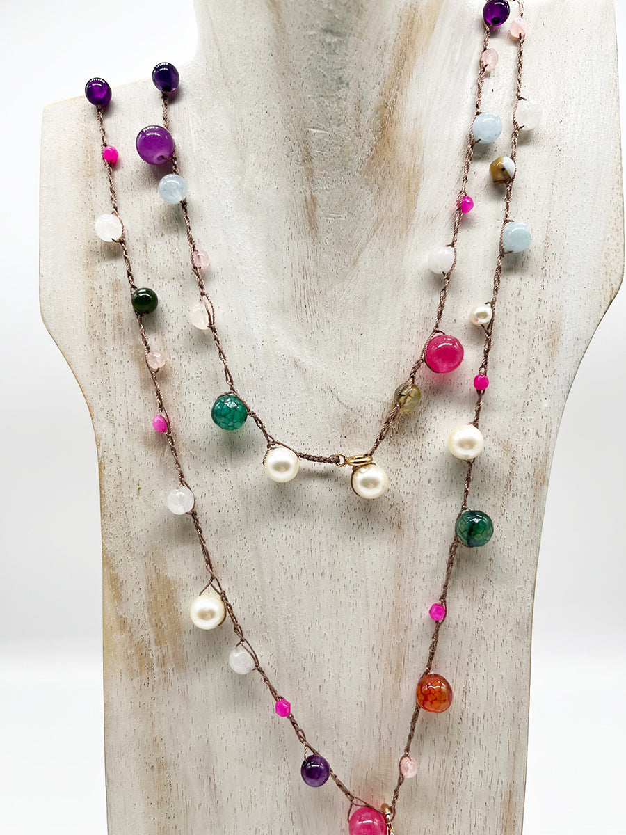 Collana Dream, Perle, Rubino, Quarzo, Arg 925 - Handmade Jewels -