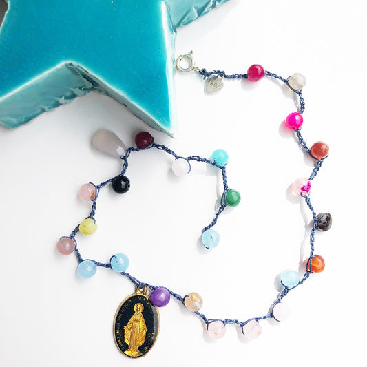 Bracciale Charm Madonna Vintage, Pietre e Arg 925 -Handmade Jewels-