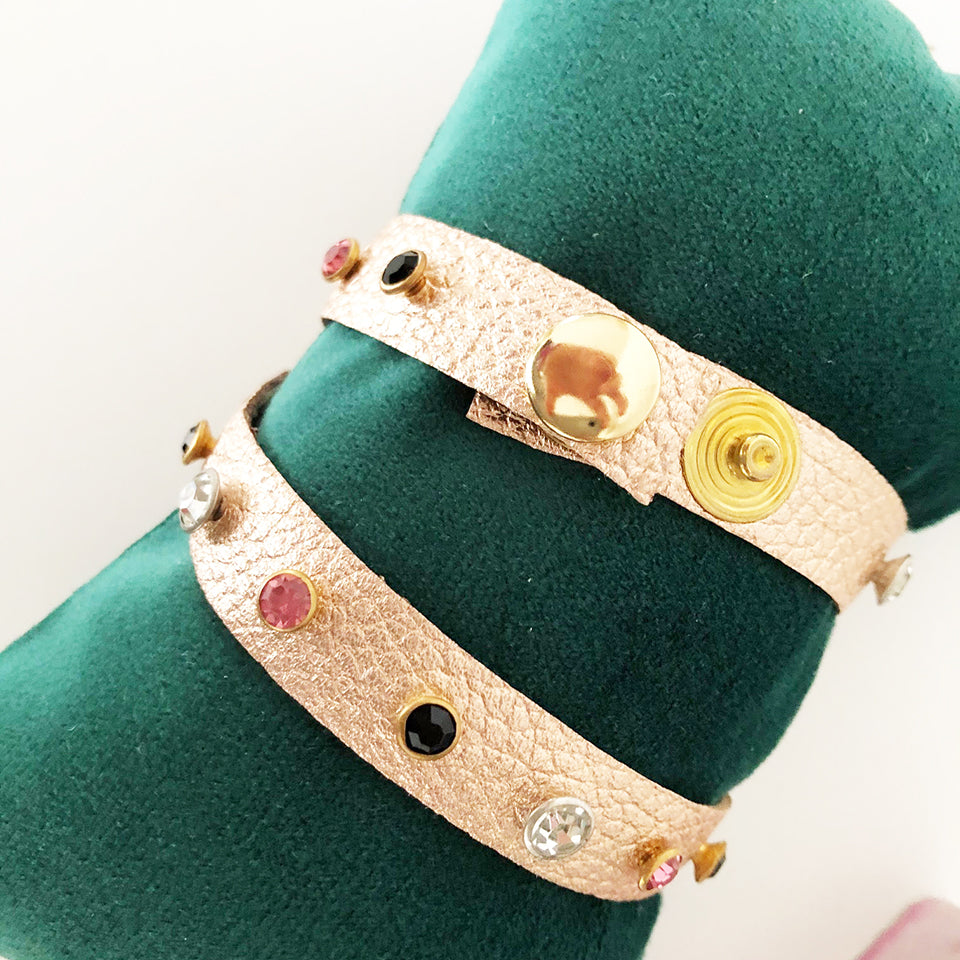 Bracciale Rame in Pelle e Swarovski Colorati -Handmade Jewels-