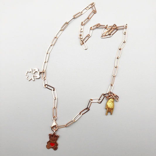 Collana Catena con Charms Arg 925 galvanica Oro Rosa -Bijoux-