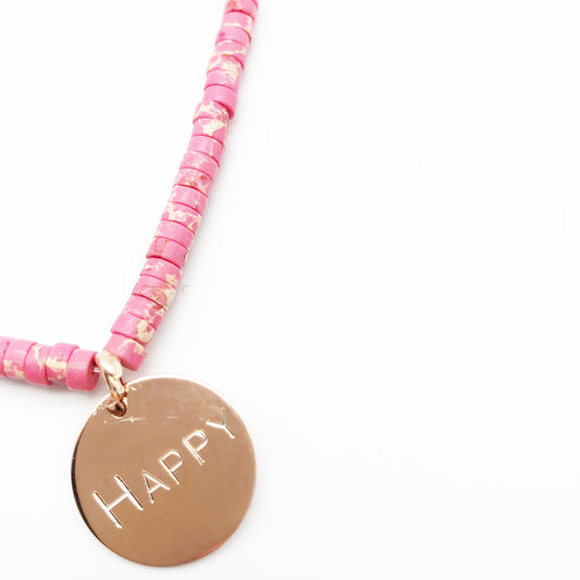 Filo Girocollo Diaspro Rosa con Charm Happy Arg 925 -Bijoux-