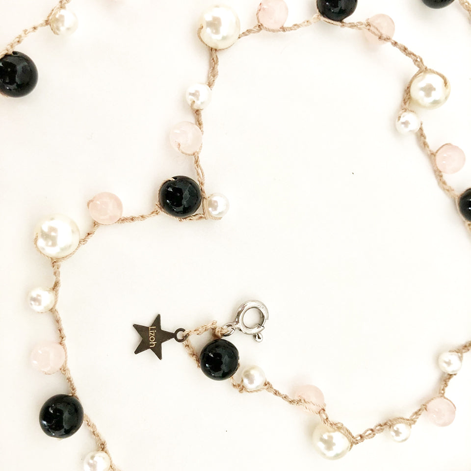 Collana Nude, Perle, Onice, Quarzo, Arg 925 - Handmade Jewels -